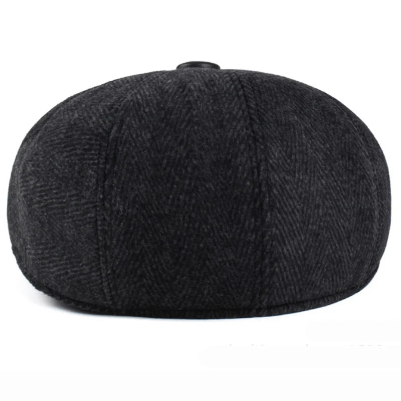 HT1852 Men Cap Hat Classic Autumn Winter Hat Vintage Flat Beret Cap Warm Cap Casual Earflap Dad Hat Berets for Men