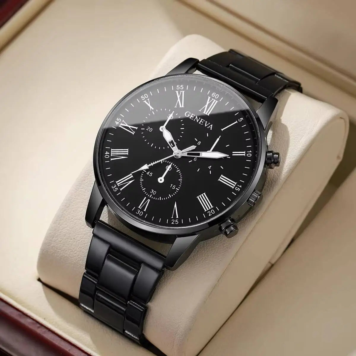 Mens Business Watches Fashion Quartz Wrist Watch for Man Black Clock Reloj Hombre(Without Box)