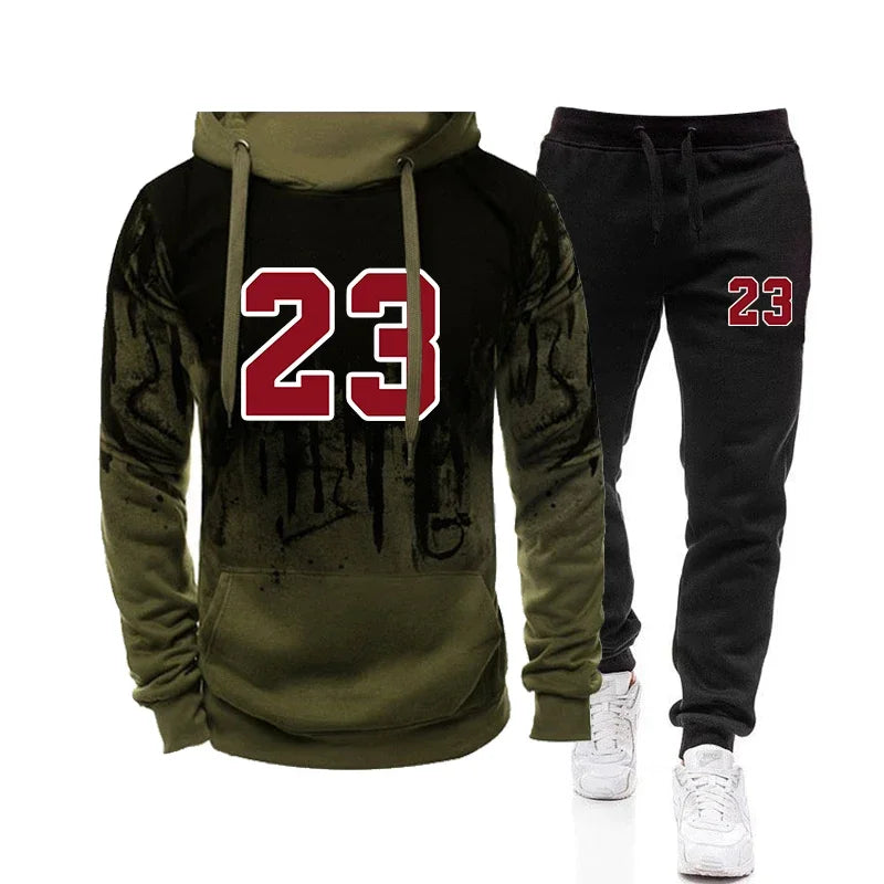 Men's Splash-Ink Print Tracksuit — Hooded Sweatshirt & Pants Jogging Set