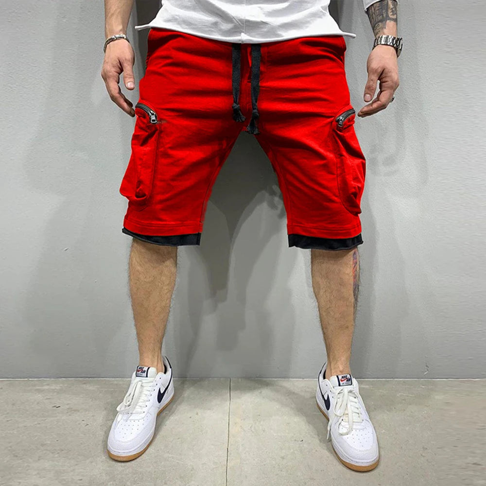 Mens Summer Cargo Shorts Cotton Workout Fitness Shorts Breathable Jogger Training Gyms Bodybuilding Multi Pocket Yellow Shorts