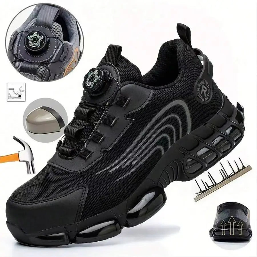 Men's Work Shoes Rotary Buckle Work Sneakers Protective Shoes Safety Industrial Puncture-Proof Anti-Smash Steel Toe Shoes