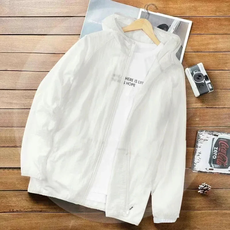 2026 Summer New Men Ice Silk Lightweight Breathable Sunscreen Clothes Outdoor Leisure Hooded Fishing Clothes Sports Jacket