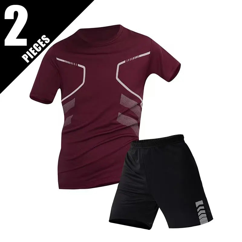 2/6pcs Men's Summer 7-color Quick Drying Casual Fashion Set Youth Loose Short sleeved T-shirt Black Sports Shorts Brother'Outfit