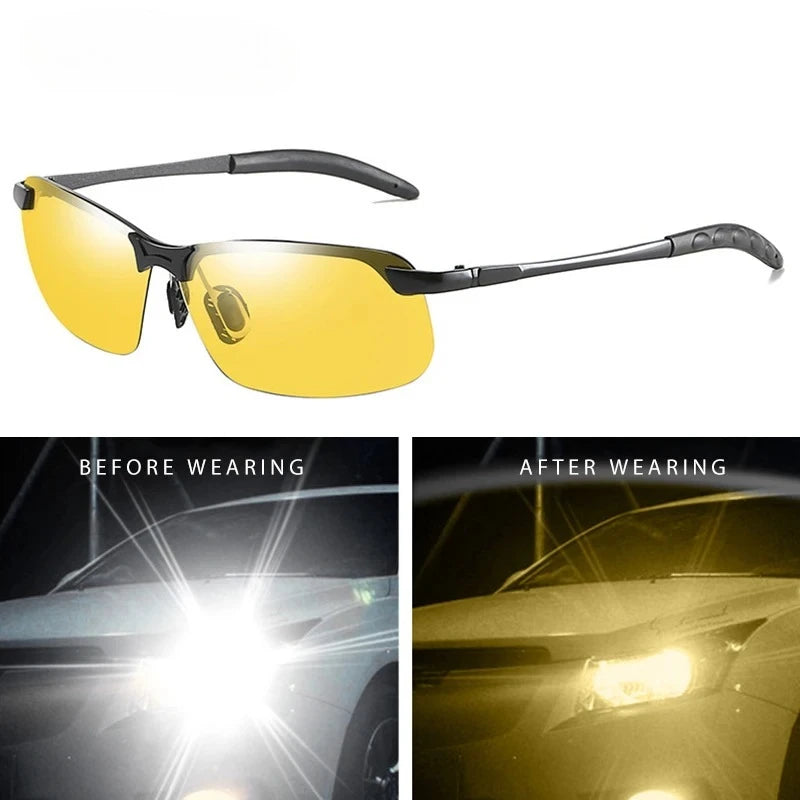 Men's Photochromic Polarized Sunglasses UV400 Day Night Vision Changing Color Chameleon Driving Fishing Eyewear