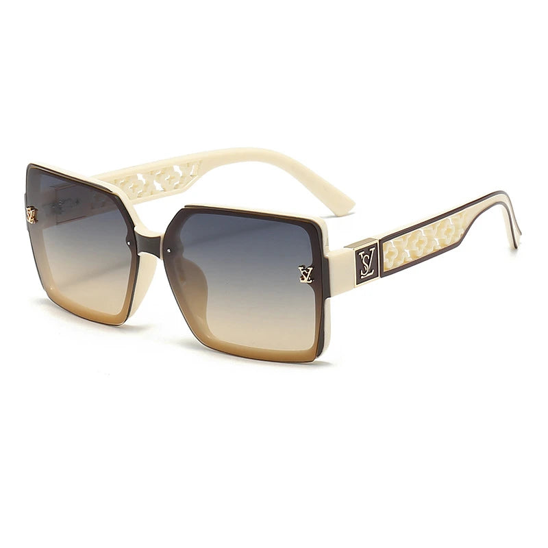 1PCS Square Large Frame Sunglasses with Hollow Letter Decoration Arm Patterns Unisex Fashionable Sunscreen Glasses