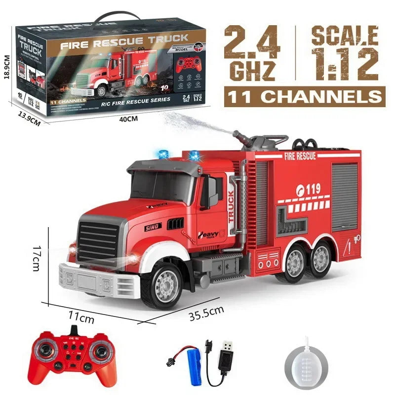 Rc Car Fire Engine Car 2.4G Remote Control Truck with Sound Lights Ladder Sprinkler Rescue Vehicle Kids Xmas Newyear Gift