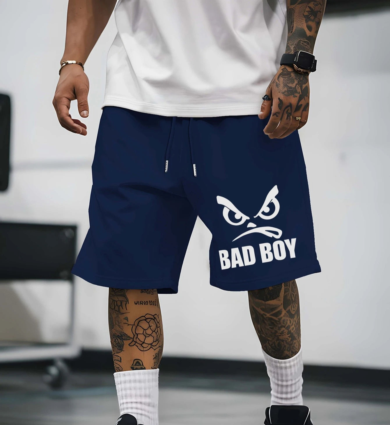 Men's Summer Fashion Letter Print Casual Shorts Loose Fit Elastic Waistband with Drawstring Suitable for Everyday Wear