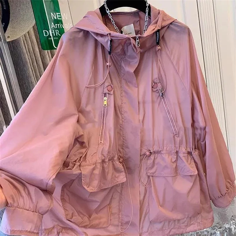Summer 2025 New Fashion Women's Jacket Beach Thin Sunscreen UV Protection Coat Female Long Sleeve Hooded Jackets Outerwear Tops