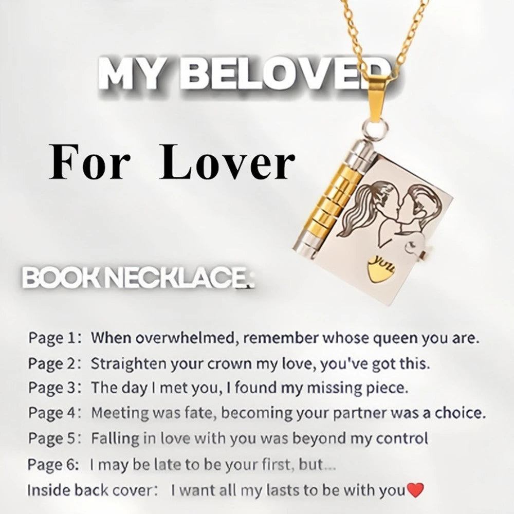 Mother’s Day Gift Best Mom Ever Book Necklace Stainless Steel Engraved Book Locket Necklaces Women Daughter Present for Mom
