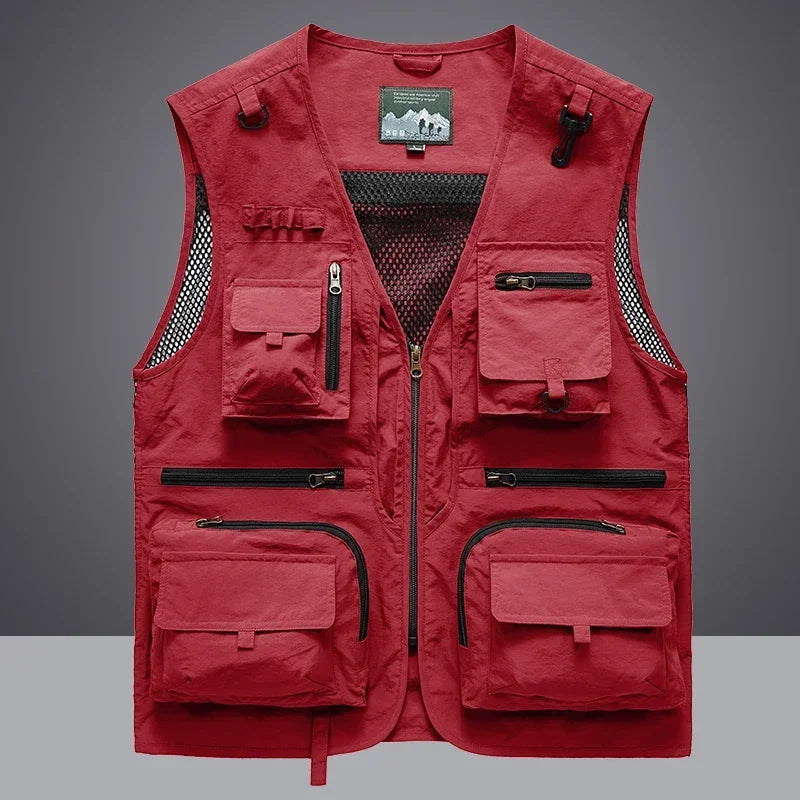 Summer Men Unloading Vest Coat Casual Men's Photographer Waistcoat Mesh Work Sleeveless Jacket Tools Pocket Vest 6XL