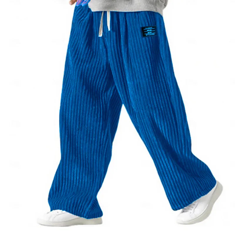 Men's Corduroy Pants Casual Trousers Straight Leg Relaxed Fit Elastic Waist with Drawstring Outdoor Comfortable Joggers Fashion