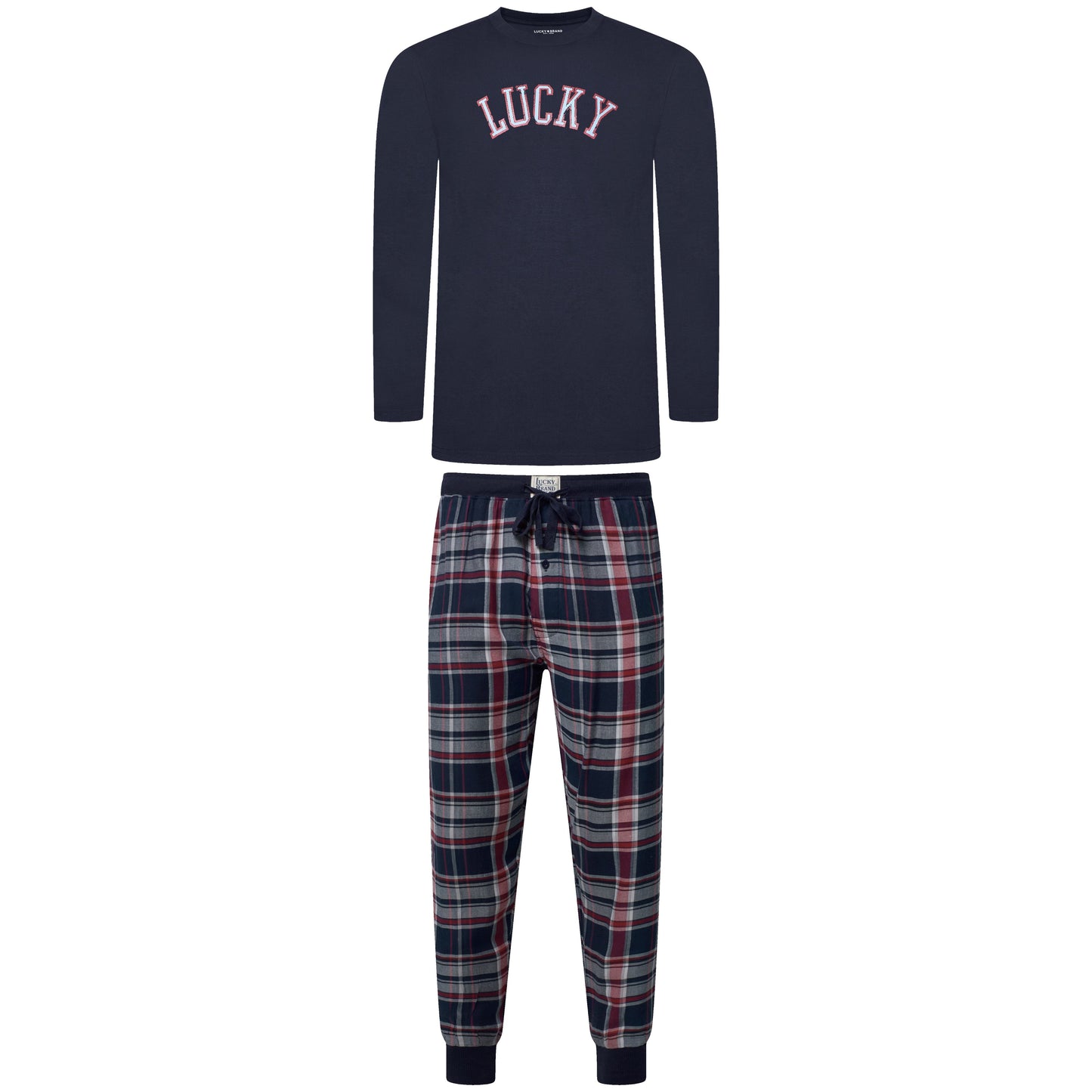 Lucky Brand Crew Neck & Closed Hem Flannel Pant Pyjama Set