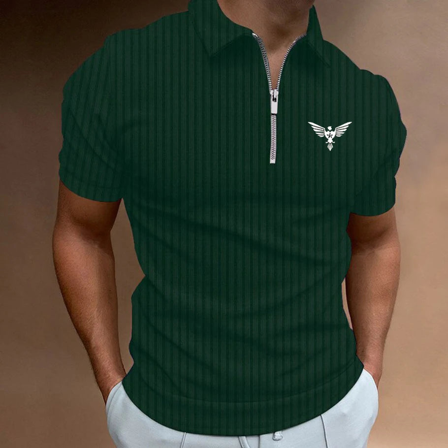 Men's Summer Zipper Striped Polo Shirt  Fashionable  Loose  Casual  Versatile Short Sleeved  100% Polyester Fiber