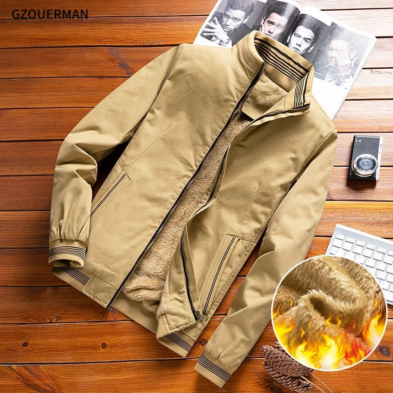 M-4XL 2022 New Fashion Men Autumn Winter Cotton Inner Fleece Zipper Thick Warm Clothes Stand Collar Korean Jacket Coat