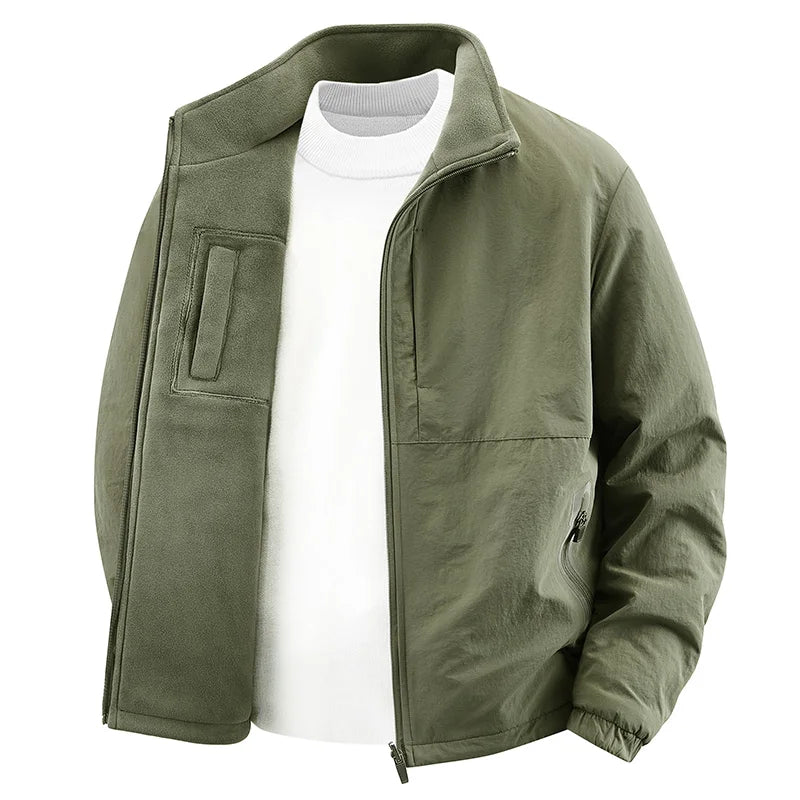 Double-sided Wear Jacket for Men with Fleece Lining, Warm Stand-up Collar, Outdoor Windproof and Waterproof Men's Top