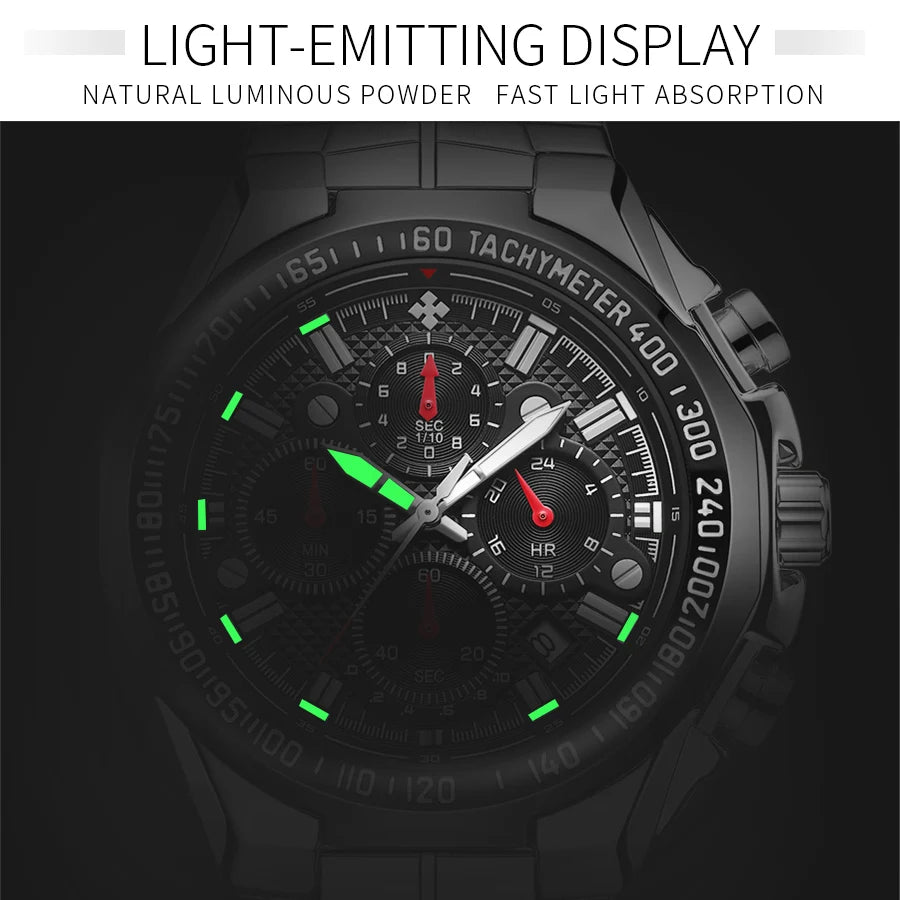 Sports Watches For Men Fashion Quartz Men Big Clock WWOOR Top Brand Luxury Military Full Steel Waterproof Chronograph Wristwatch
