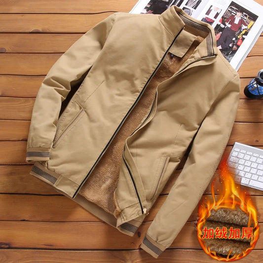 M-4XL 2022 New Fashion Men Autumn Winter Cotton Inner Fleece Zipper Thick Warm Clothes Stand Collar Korean Jacket Coat