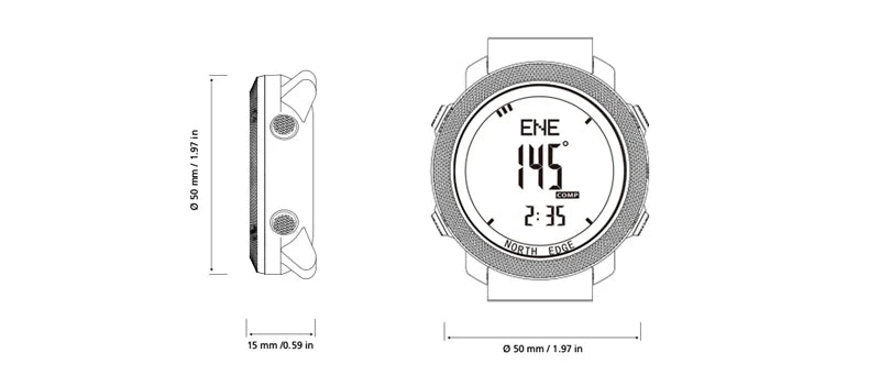 NORTH EDGE Men's Sport Digital Watch – Altimeter, Compass & 50M Waterproof