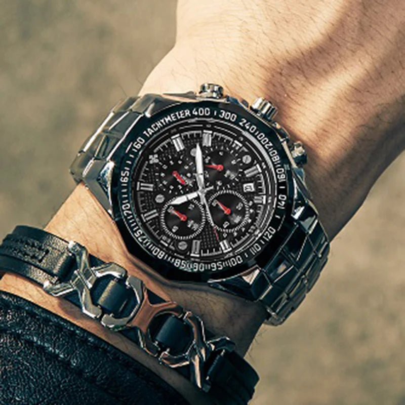 Sports Watches For Men Fashion Quartz Men Big Clock WWOOR Top Brand Luxury Military Full Steel Waterproof Chronograph Wristwatch