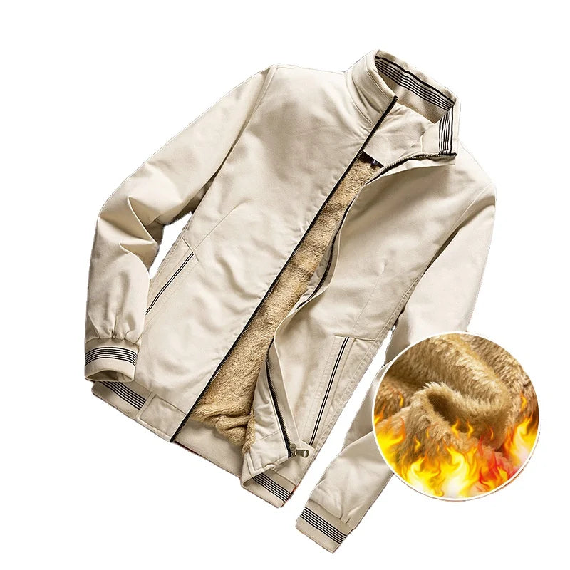 M-4XL 2022 New Fashion Men Autumn Winter Cotton Inner Fleece Zipper Thick Warm Clothes Stand Collar Korean Jacket Coat