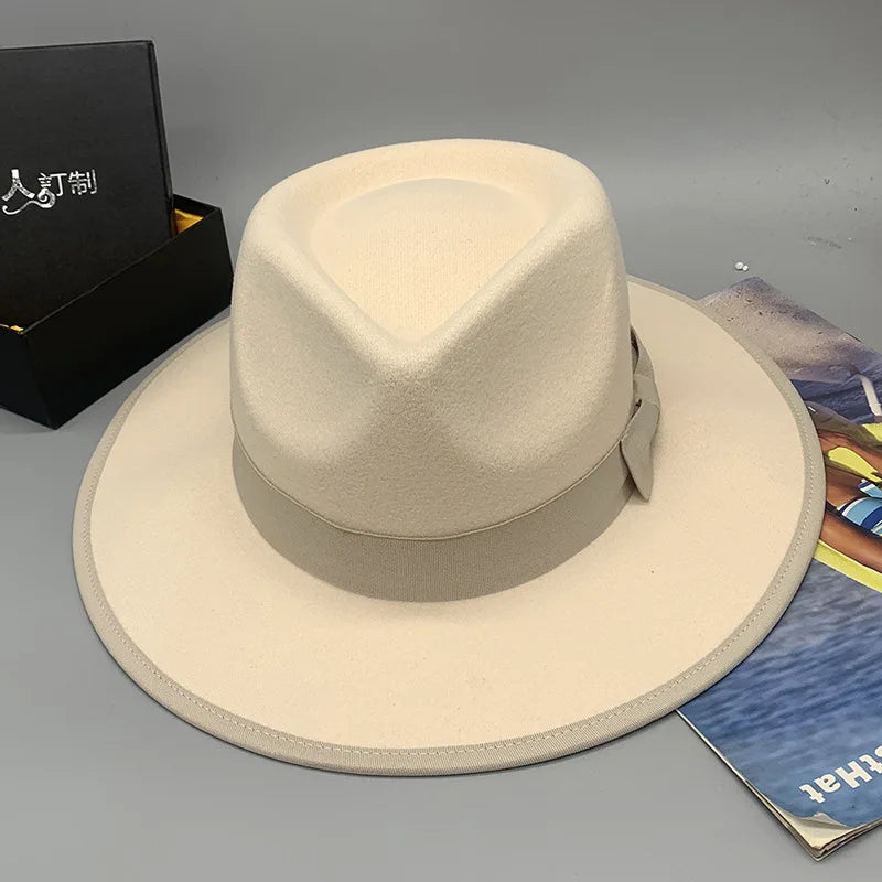 men hats feather men fedoras lady woolen felt church hat unisex  bowknot  jazz hat for men and women