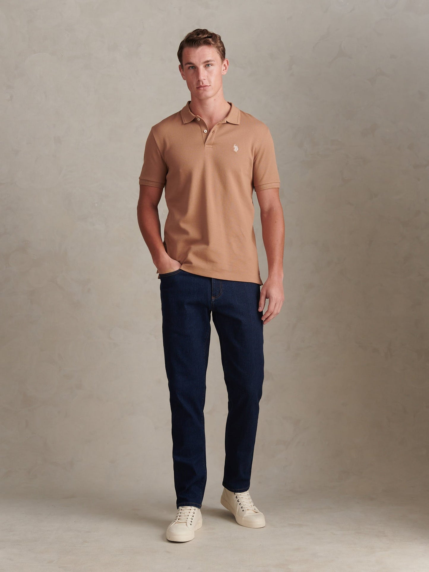 Mens Twill Texture Polo Shirt Burro