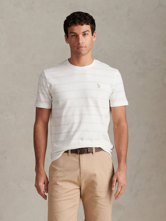 Mens Terry Stripe T-Shirt Whisper White