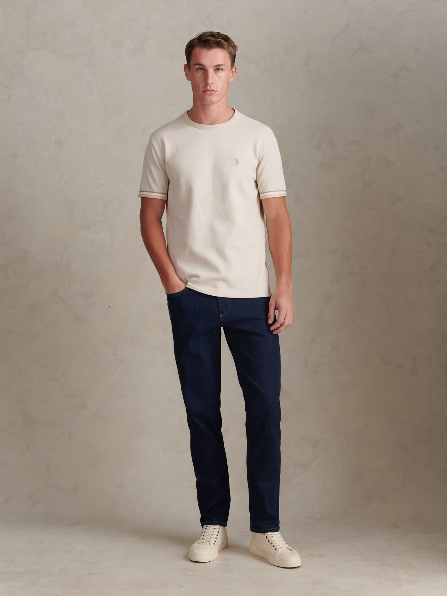 Mens Twill Taped T-Shirt Beige