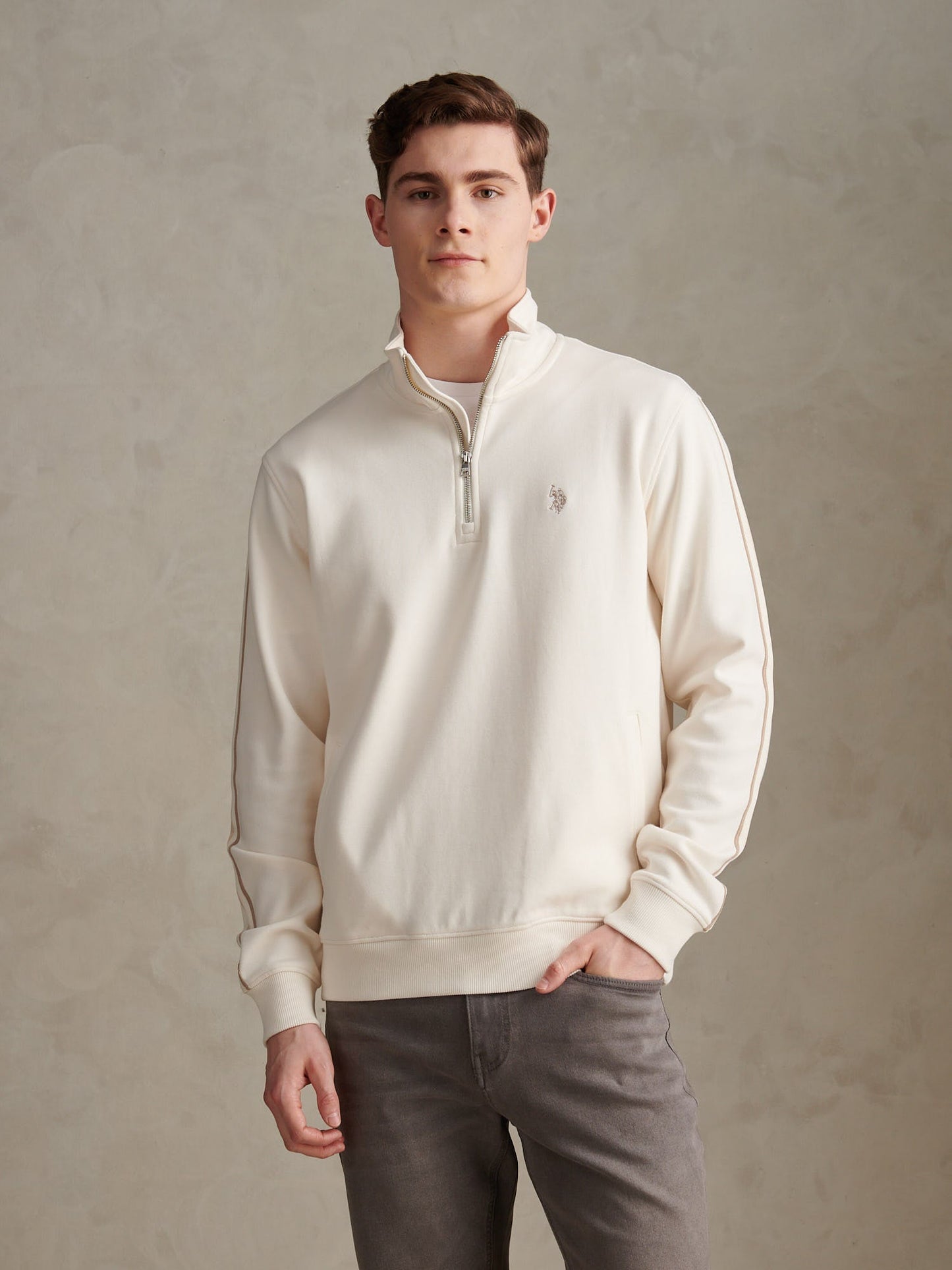 Mens Interlock Taped Funnel Sweatshirt Whisper White