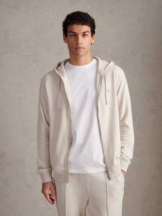 Mens Double Horsemen Interlock Zip Hoodie Beige