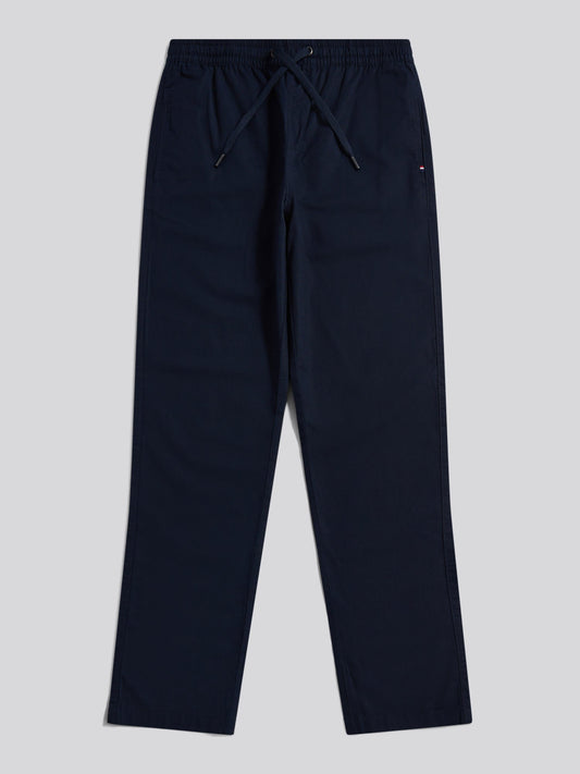 Mens Linen Blend Drawstring Trousers Dark Sapphire Navy / Haute Red DHM