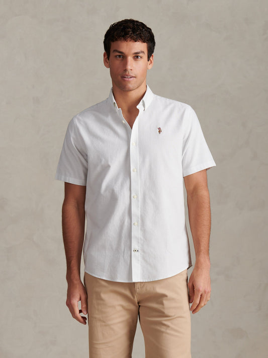 Mens Oxford Stripe Short Sleeve Shirt Ice Blue