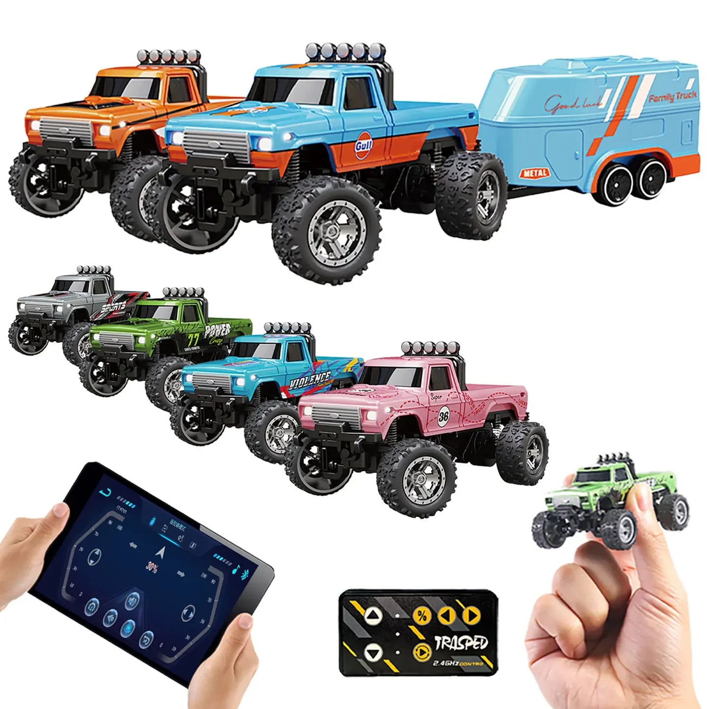 RC Off-Road Monster Truck 1/64 Remote Control Mini Climbing Car, Alloy Material, 2.4G Remote Control Electric Off-Road Vehicle.