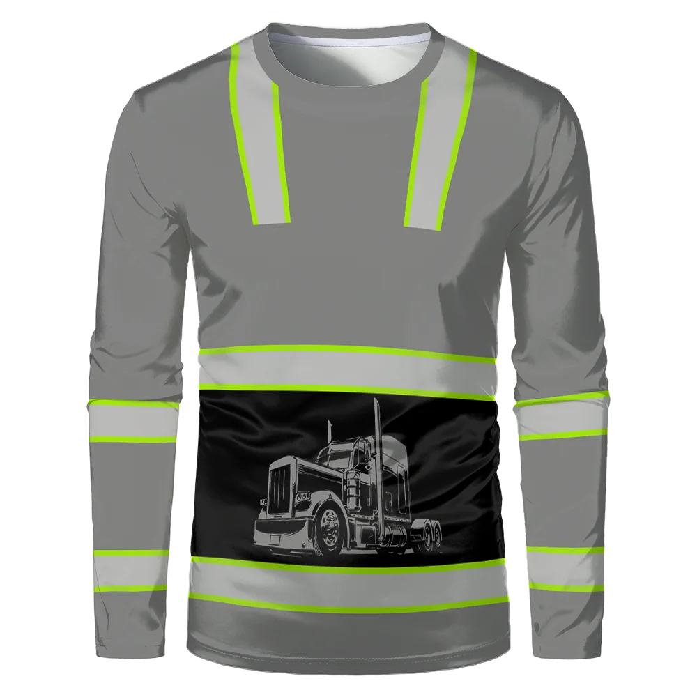 Construction Workers Uniforms Men's T-shirt Loose Casual Classic O Neck Long-sleeve Tops Comfortable And Breathable Work Clothes