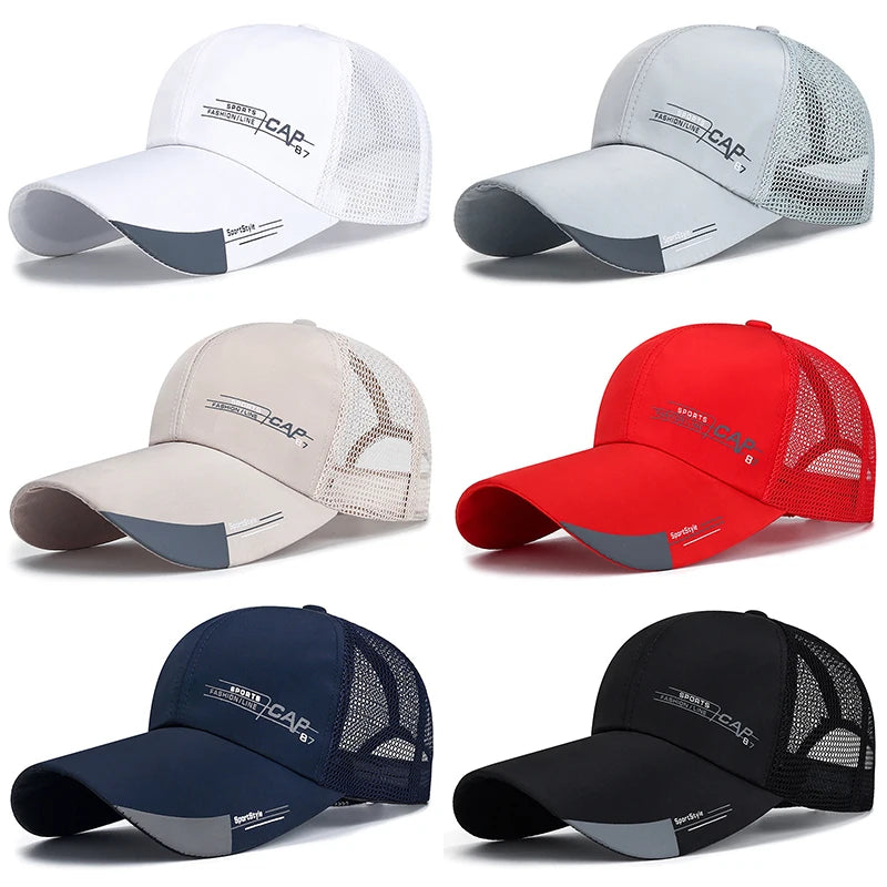 Mens Hat For Fish Outdoor Sports Cap Fashion Line Baseball Cap Mesh Breathable Snapback Hat Long Visor Brim Cap Bone Casquette