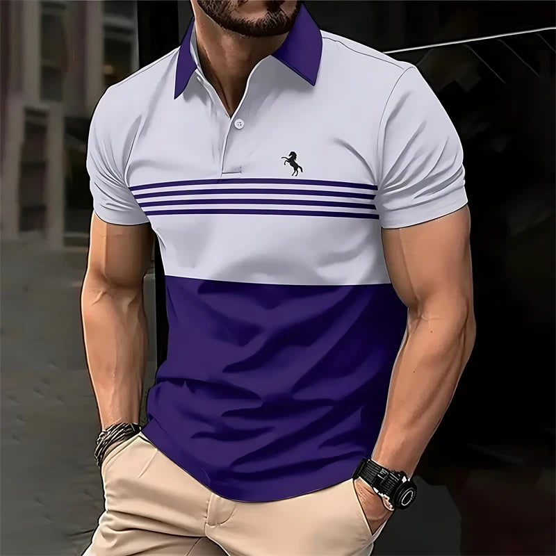 Simple Striped Horse Pattern Polo Shirts For Men Fashion Summer Short Sleeve 3D Printed Polo Shirt Casual Oversized Lapel Tees