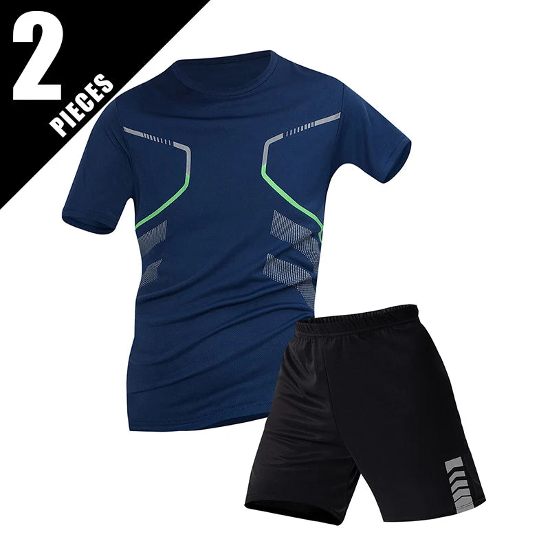 2/6pcs Men's Summer 7-color Quick Drying Casual Fashion Set Youth Loose Short sleeved T-shirt Black Sports Shorts Brother'Outfit