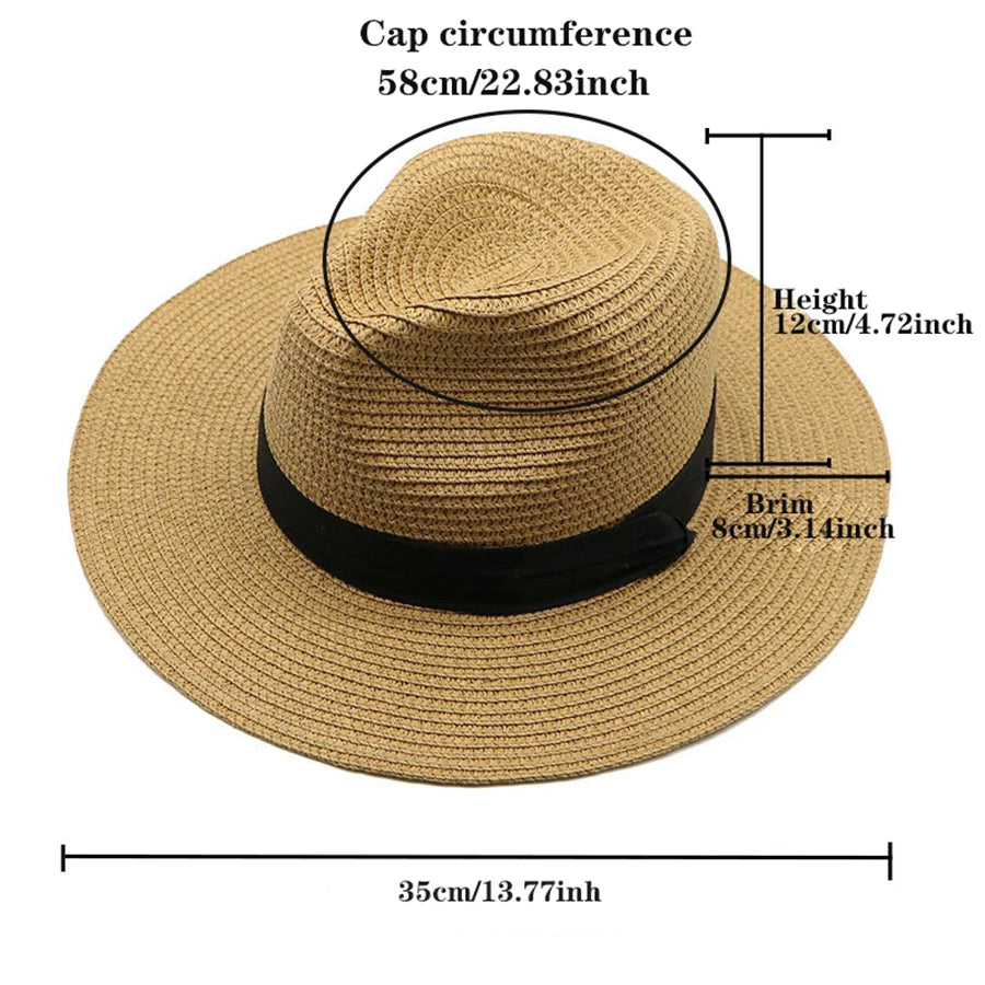 Womens Mens Wide Brim Straw Panama Hat Fedora Summer Beach Sun Hat UPF Straw Hat for Women