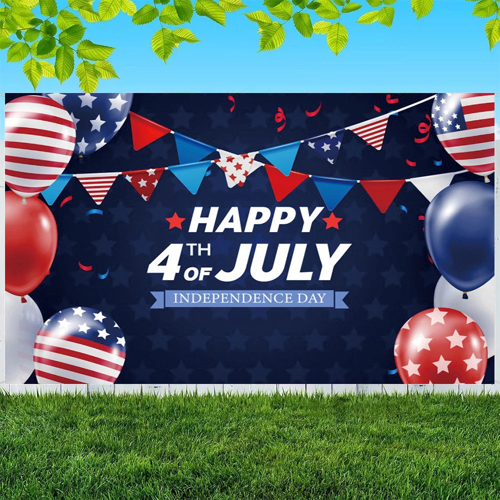 July 4th Independence Day Theme Background USA Flag Star Balloon Celebration Party Decoration Banner Photo Shoot Props Gifts