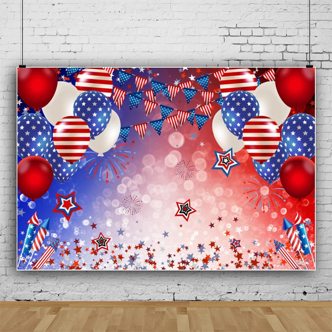 July 4th Independence Day Theme Background USA Flag Star Balloon Celebration Party Decoration Banner Photo Shoot Props Gifts