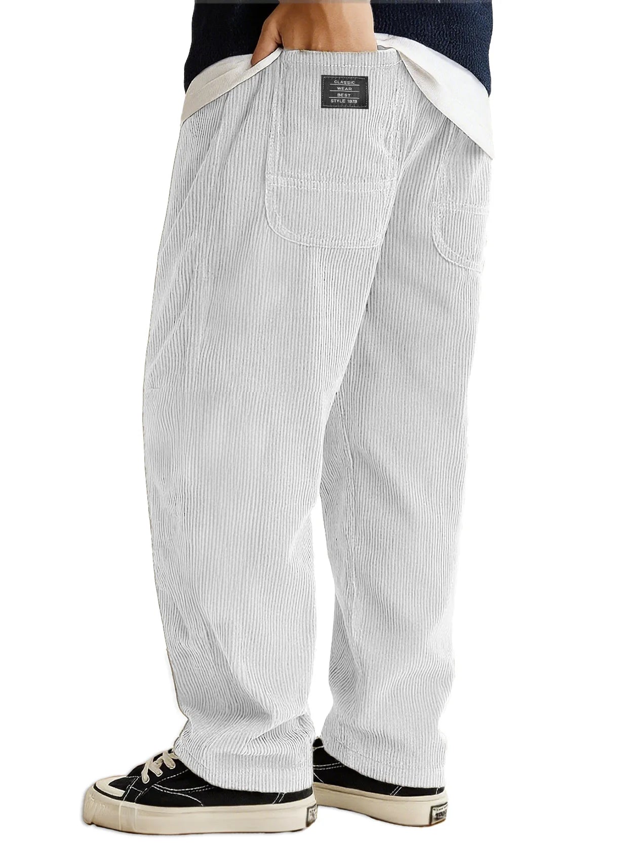 Loose Fit Corduroy Pants for Men Elastic Waist Jogger Sweatpants with Pockets Autumn Winter Casual Thick Trousers
