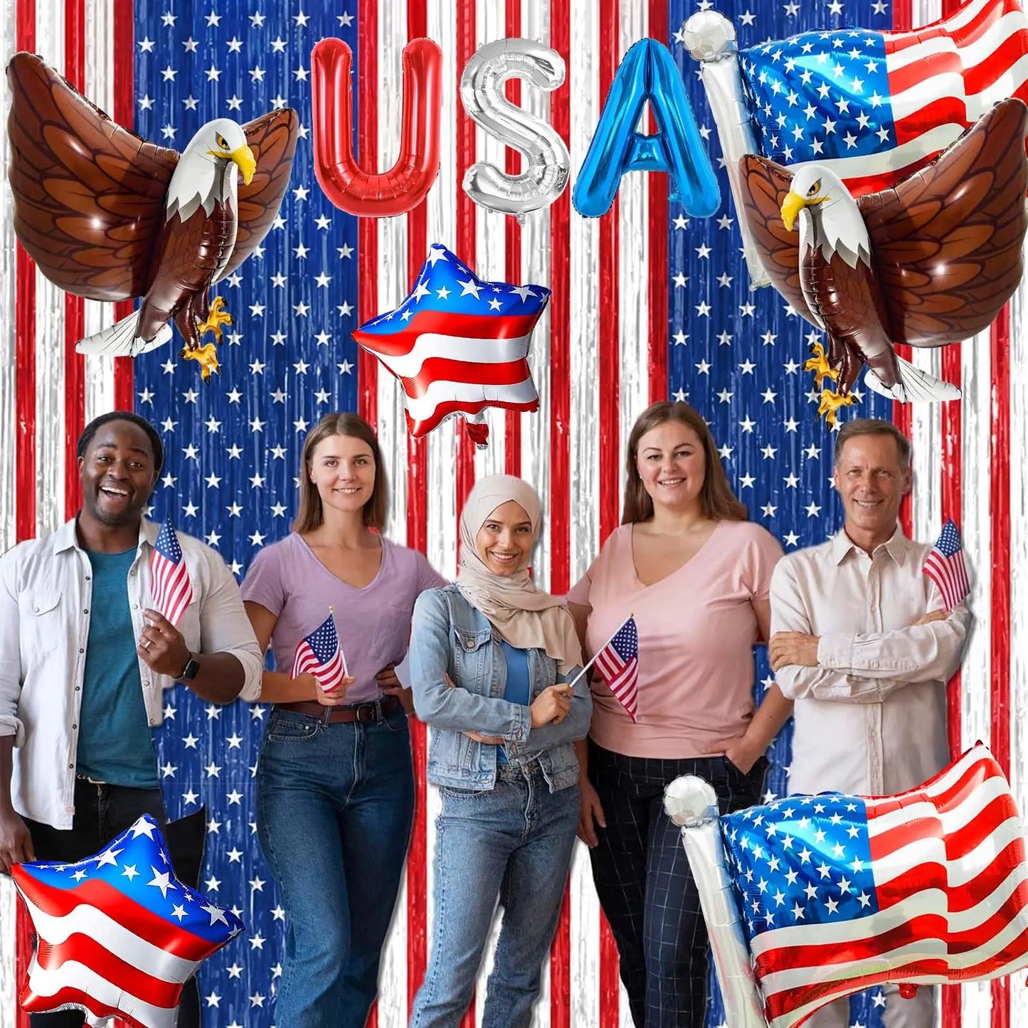American Flag Balloons Set Independence Day Foil Balloons For USA Theme Party Decoration 4th Of July Patriotic Balloons