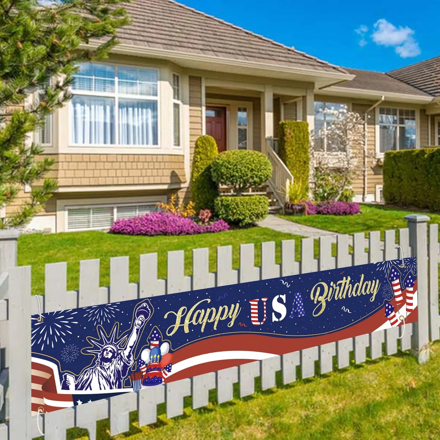 USA Banner American Independence Day Party Supplies 4th of July Yard Decorations Balloons Pattern Love American Signs Banners