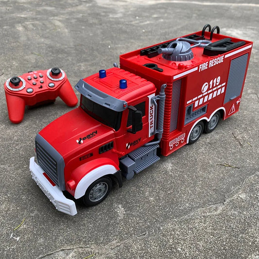 Rc Car Fire Engine Car 2.4G Remote Control Truck with Sound Lights Ladder Sprinkler Rescue Vehicle Kids Xmas Newyear Gift