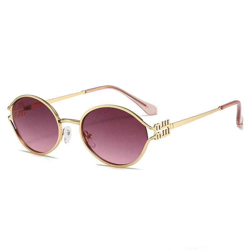 Fashionable Hollow Design Sunglasses Luxury Brand Designer Oval Sunglasses for Women Popular Metal Sunshade UV Sun Glasses