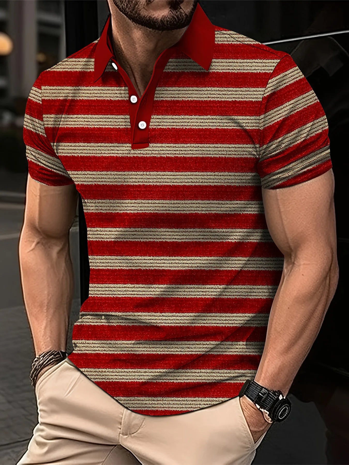 Men's Short Clothes Sleeved Lapel 3D Digital Printed Striped Polo Shirt Summer  Man's Business Casual Top Clothes Oversized