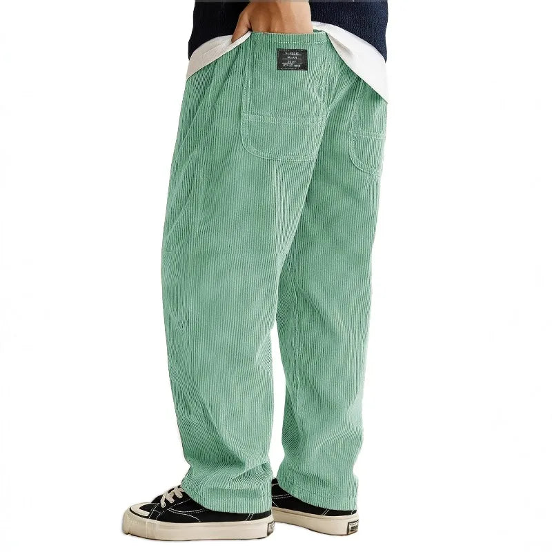 Loose Fit Corduroy Pants for Men Elastic Waist Jogger Sweatpants with Pockets Autumn Winter Casual Thick Trousers