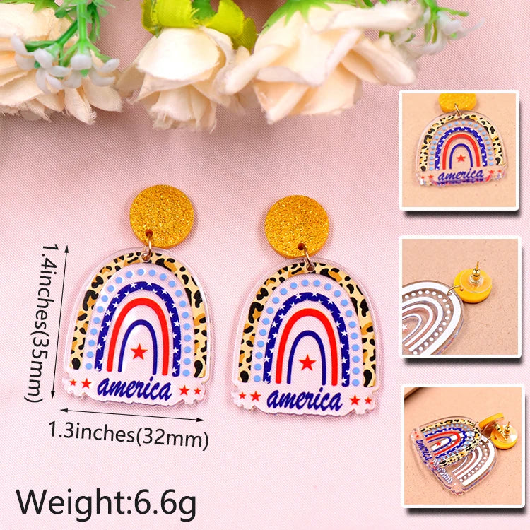 4th of July Independence Day Stud Drop Earrings Hoop Flag TRENDY Acrylic Jewelry For women