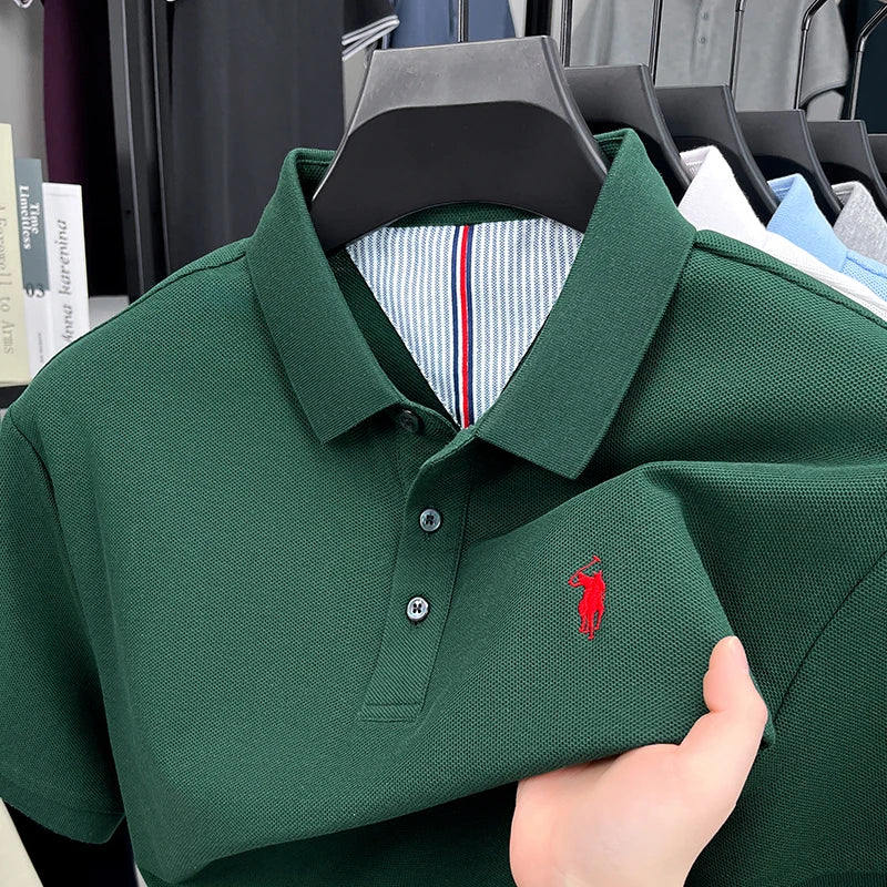100% pure cotton high-end brand men's short sleeve polo shirt summer fashion original pony embroidery golf Paul  casual T-shirt