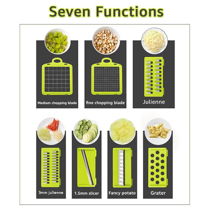 Multifunctional Vegetable Chopper & Grater – 7-Blade Kitchen Slicer Set